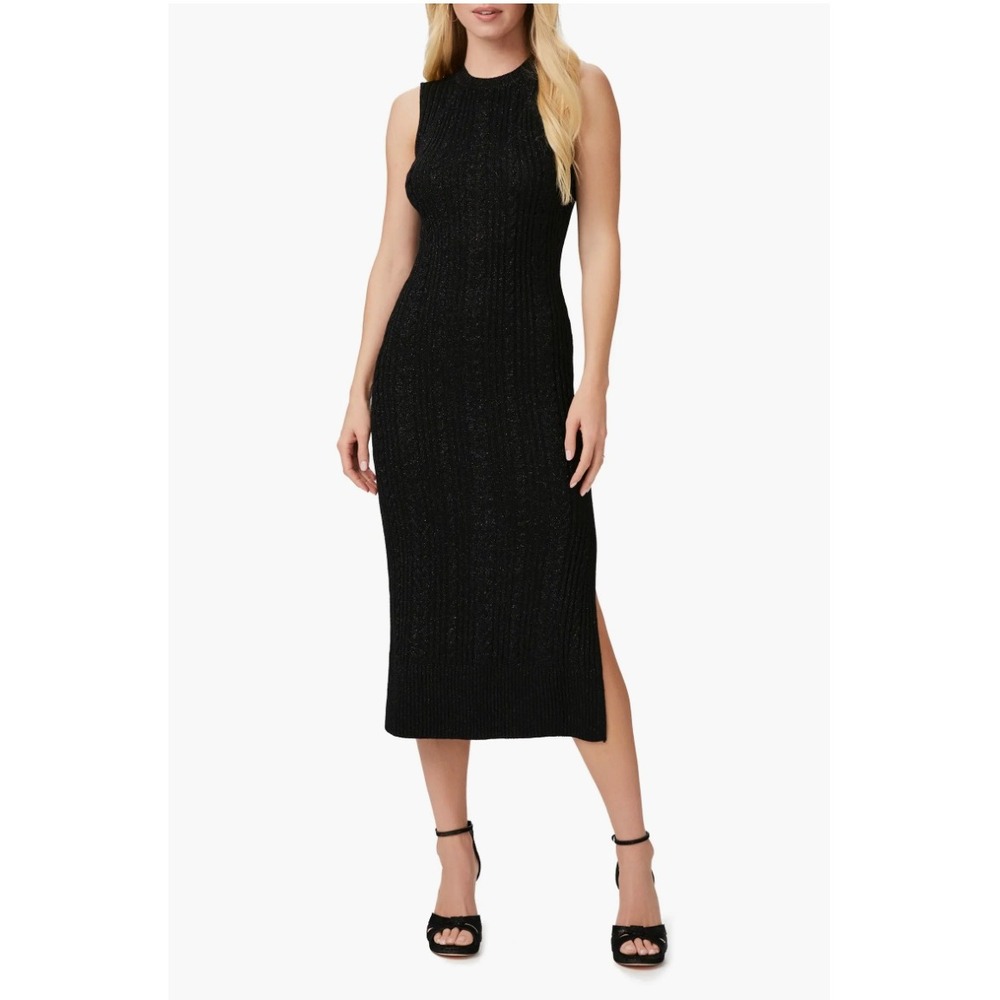 PAIGE Marium Metallic Rib Midi Dress Black Sparkle Sleeveless Large NWT